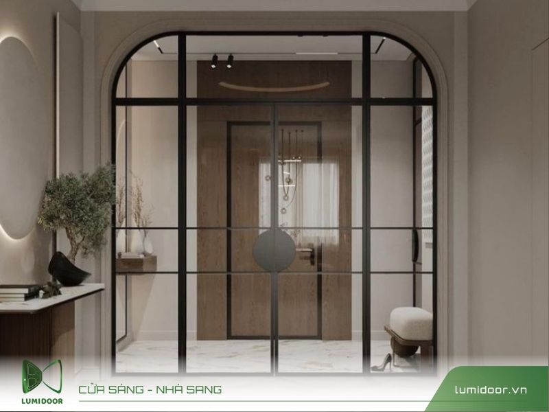 Giá cửa kính không nhôm hiện đại 